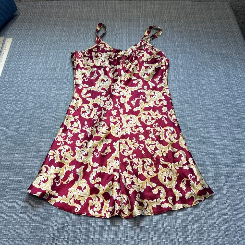 Vintage Coquette Slip Mini Dress Medium Red Satin Nightgown Romantic 90s Baroque